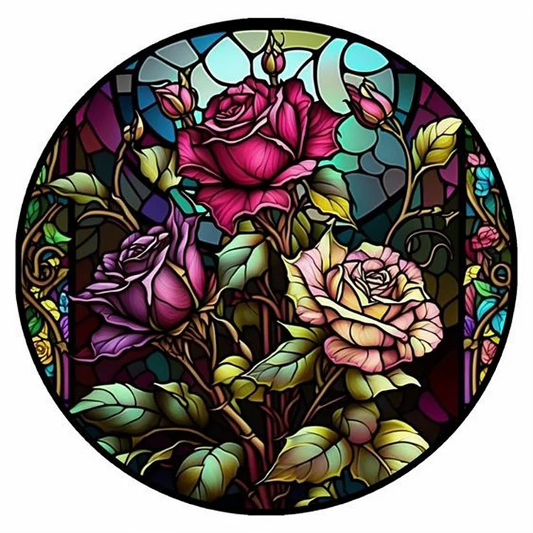 Round Plate Glass Painting Rose 30*30CM(Canvas) Full Round Drill Diamond Painting gbfke