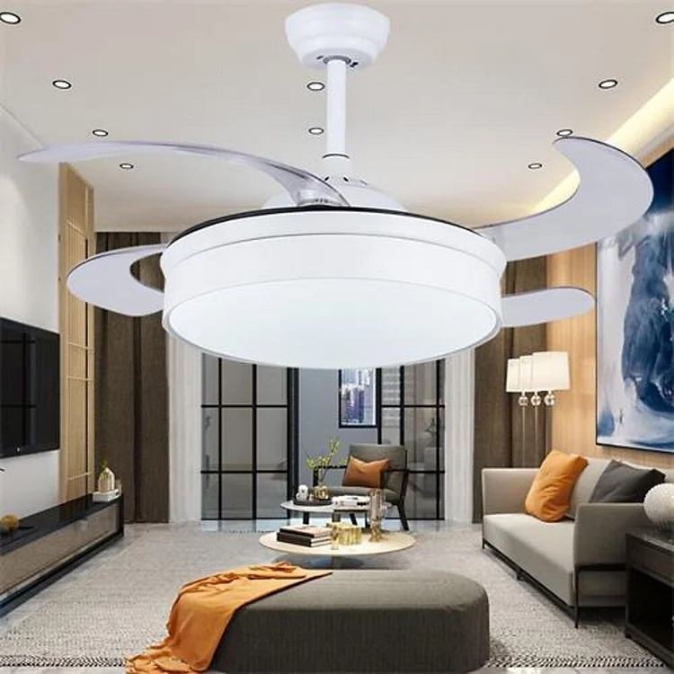 Modern Black White Chandelier Retractable Ceiling Fan with LED Light - Appledas