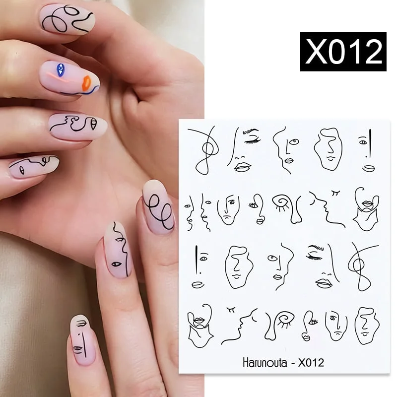 Harunouta Butterfly Flower Design Leaves Nail Water Decals Color Wave Geometric Line Charms Sliders Decoration Tips For Nail Art-Nail Inspo