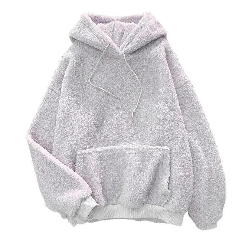 Hoodies Sweatshirts Women Autumn Winter Lamb Wool Hoodies Oversize Pullover Velvet Thicken Warm Hoodie Sweatshirts Streetwear