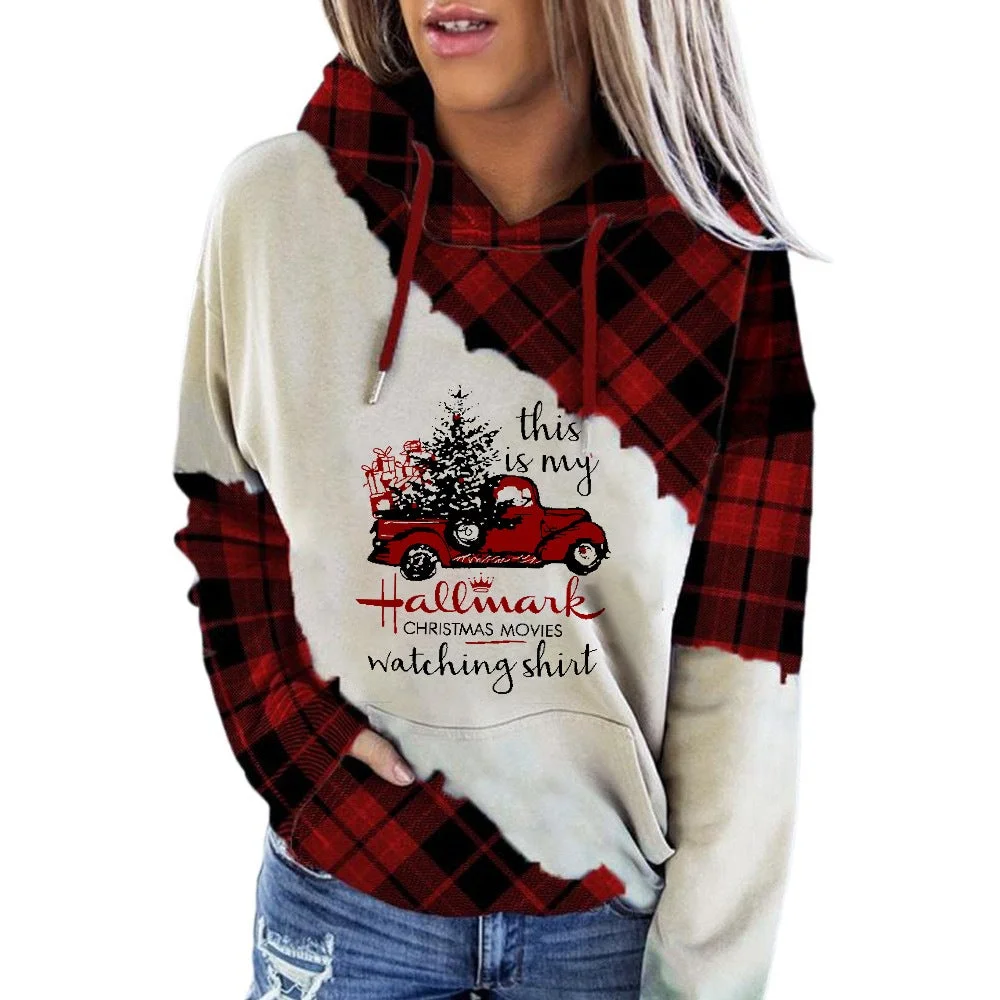 Christmas Hooded Printed Sweatshirt With Pockets
