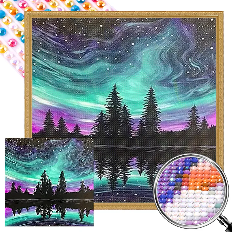 Forest Under The Aurora 30*30CM (Canvas) Full AB Round Drill Diamond Painting gbfke