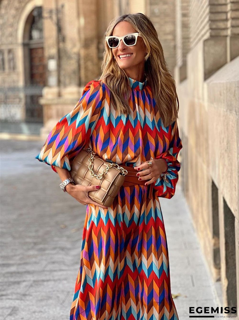 Casual and Loose Print A-line Dress with Waist Reduction | EGEMISS