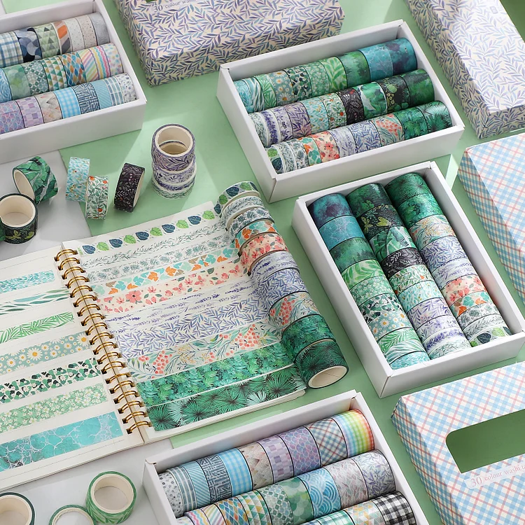 Journalsay 30 Rolls/Set Plant Geometric Pattern Boxed Washi Tape DIY  Journal Scrapbooking Collage Masking Tapes Suit