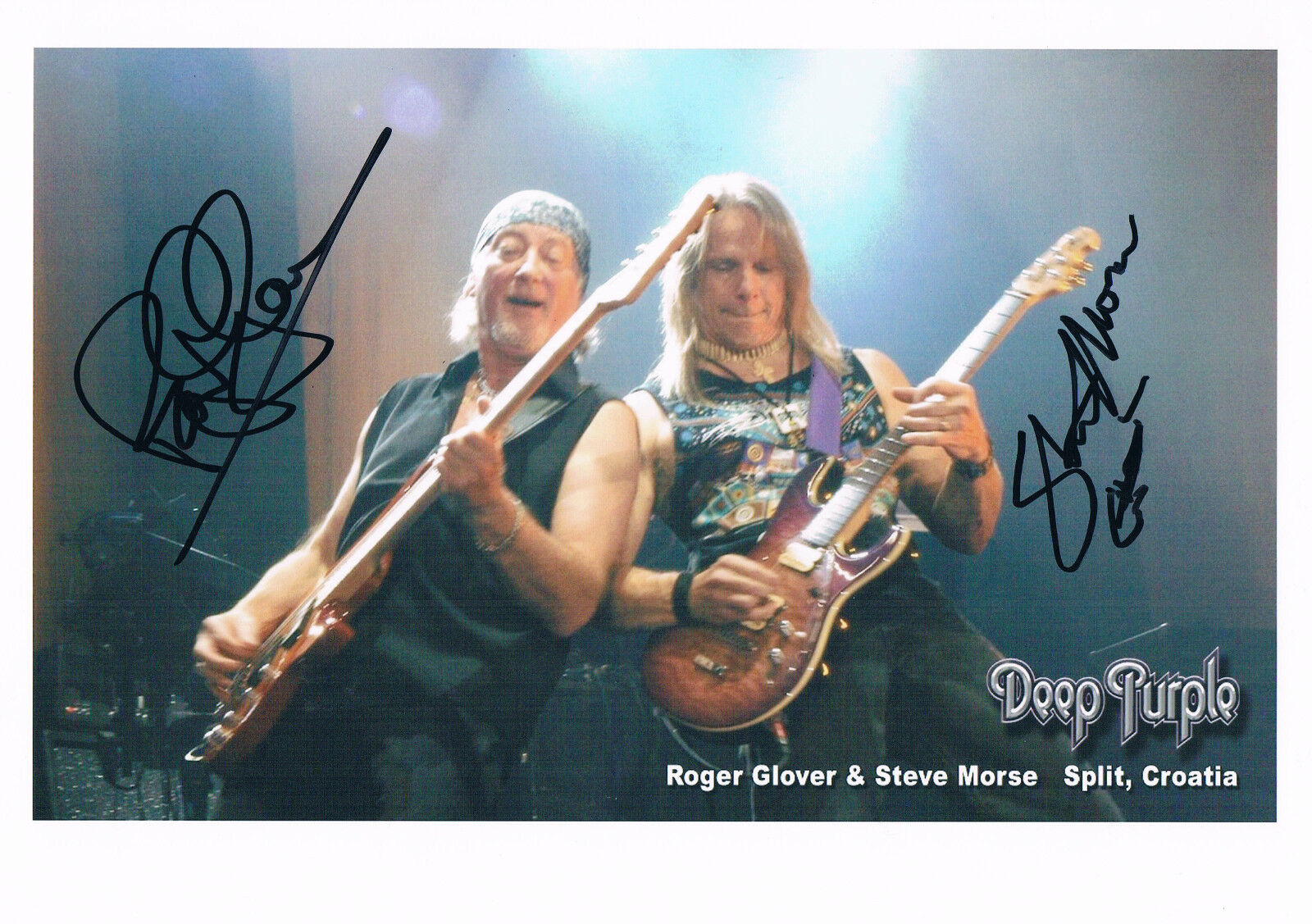 Deep Purple Roger Glover & Steve Morse genuine autograph 8x12