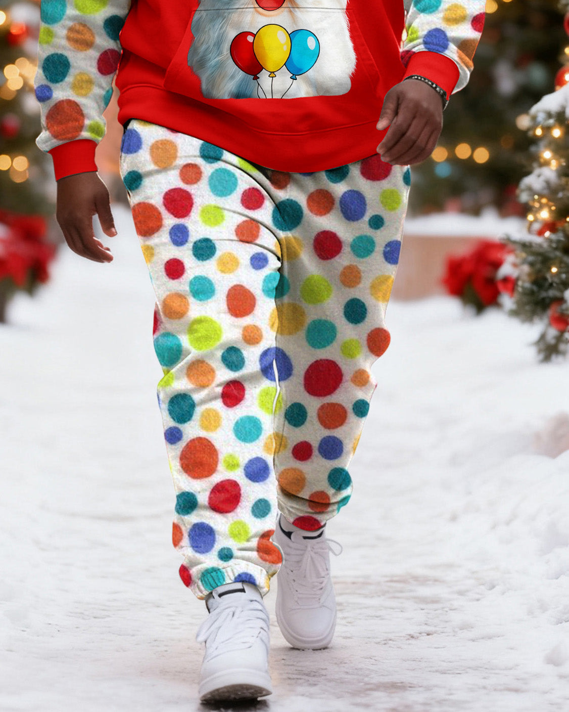 Big & Tall Men's Christmas Polka Dot Clown Santa Claus Hoodie Set