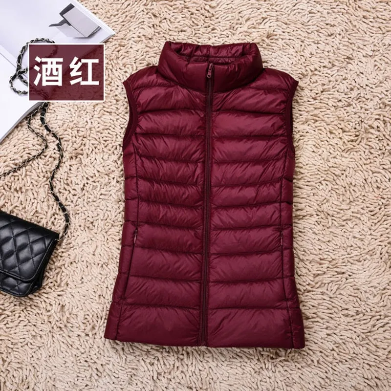 2021 New Women 90% White Duck Down Vest Women's Ultra Light Duck Down Vest Jacket Autumn Winter High collar Sleeveless Coat