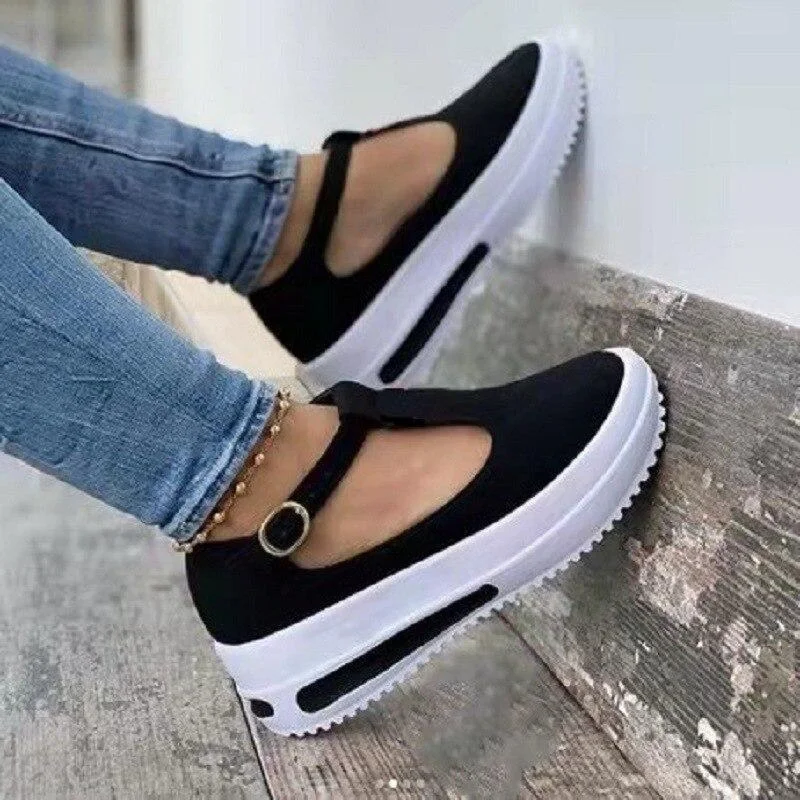 2021 New Summer Women Flat Fashion Buckle Strap Platform Flat Casual Ladies Shoe Casual Women Vulcanize Shoes Zapatos De Mujer 1029