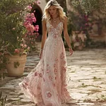 Vintage Boho Roses Embroidered Flowy Maxi Cami Dress - Image 2