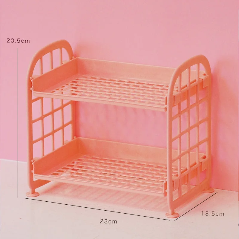 W&G Cosmetic Storage Rack Organizer Shelf Student Office Bathroom Kitchen Rack Dormitory Desktop Cute Storage Box Organizer Ins