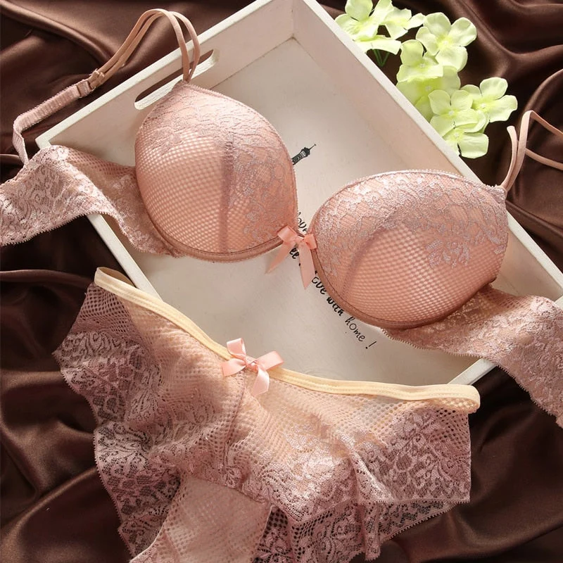 Fashion fashion lace sexy thin deep V-neck push up underwear hot-selling vintage solid color bra set
