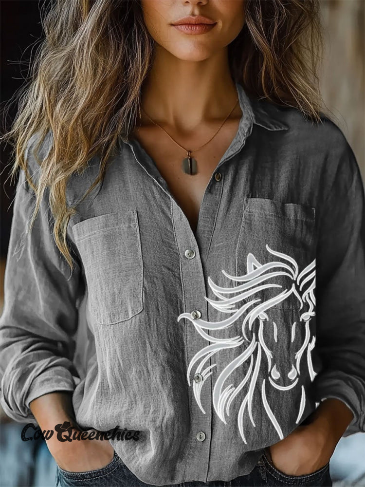 Women’s Vintage Print Casual Long Sleeve Comfortable Cotton Shirt Multicolor / S