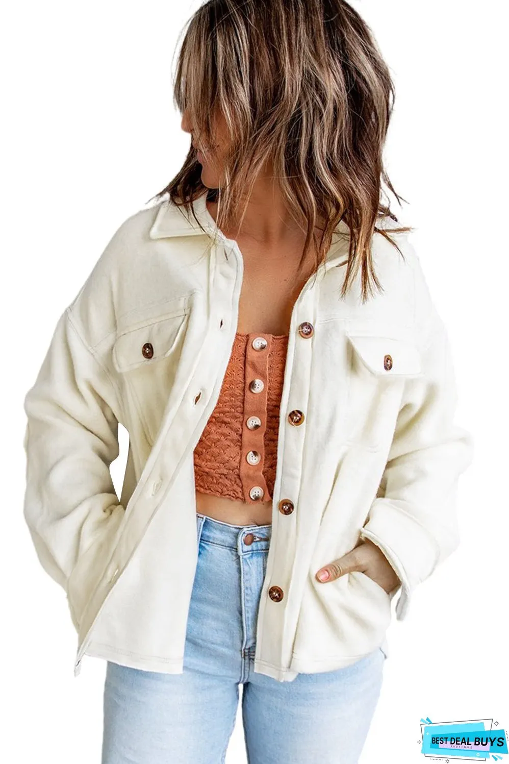 Beige Elbow Women Shacket