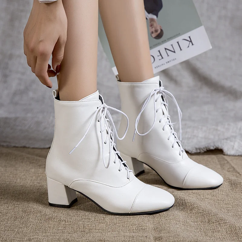 Tanguoant Tanguoant Color Short Boots Plus Size Front Tie-Up Female Boots 6-26