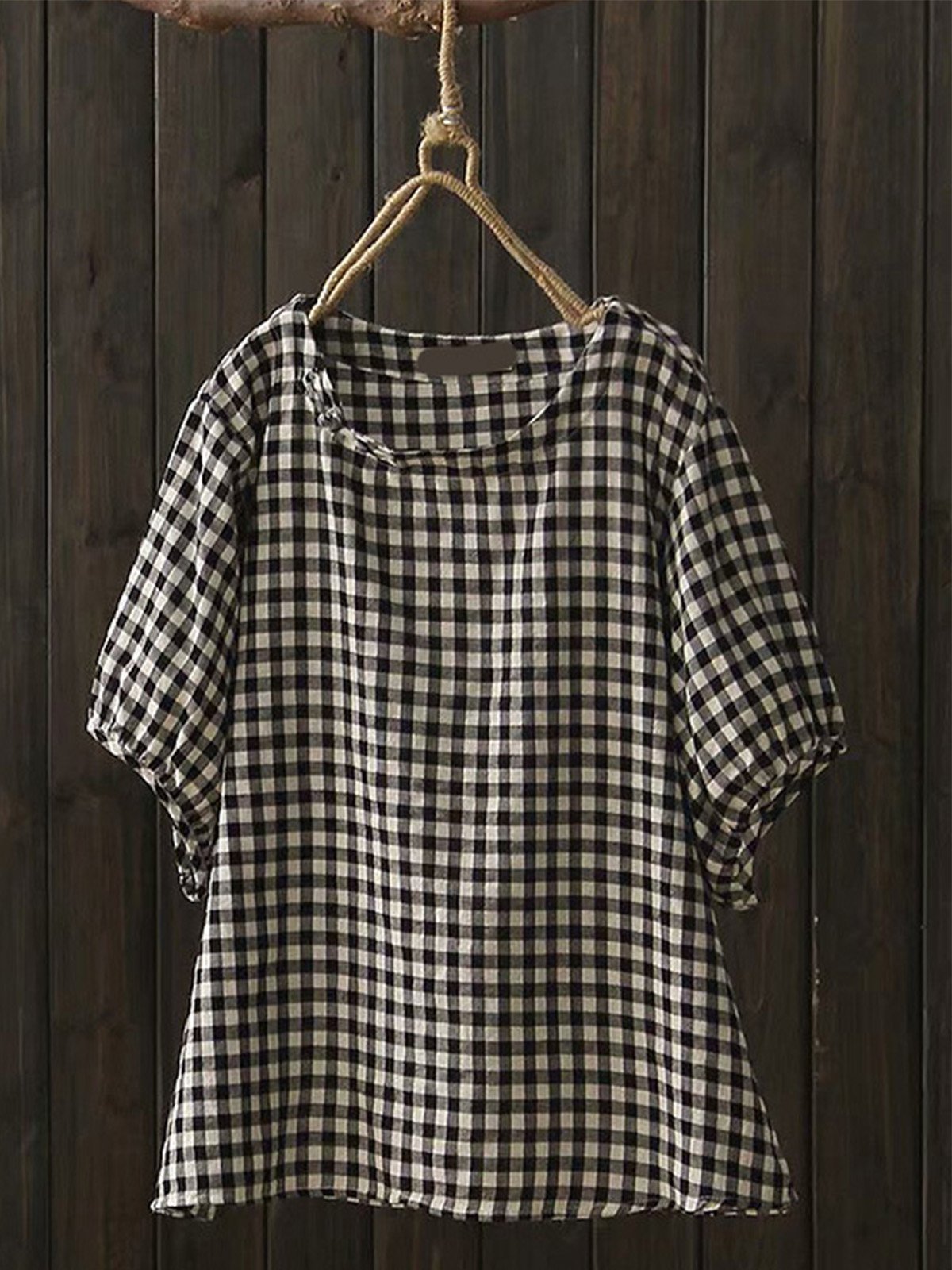 Women Casual Plus Size Tops Tunic Plaid Blouse Shirt