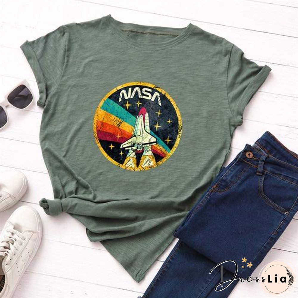 Summer Plus Size Shirt S-5XL New ROCKET Print TShirt Women 100%Cotton O Neck Short Sleeve Tees Casual Tops Woman TShirts
