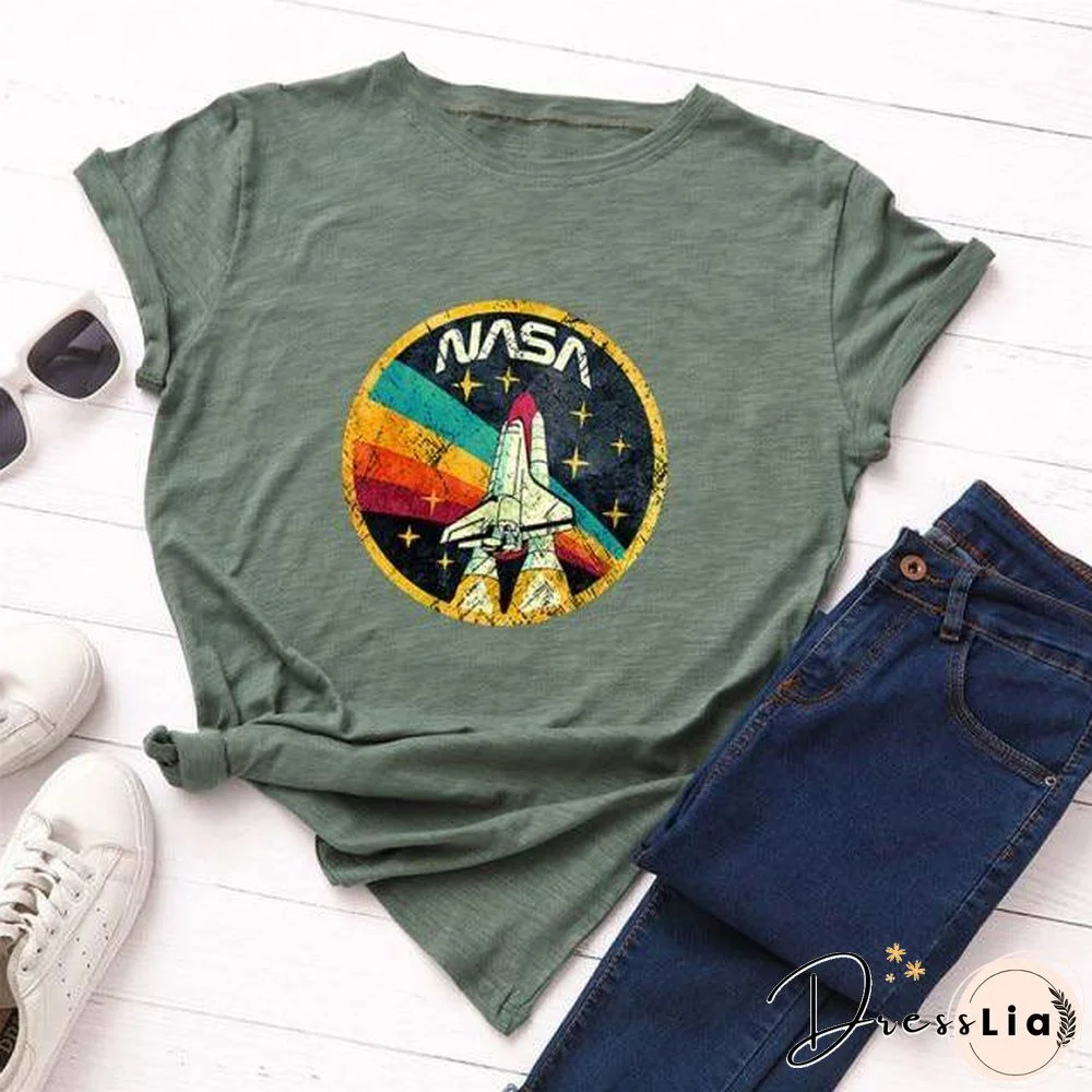 Summer Plus Size Shirt S-5XL New ROCKET Print TShirt Women 100%Cotton O Neck Short Sleeve Tees Casual Tops Woman TShirts