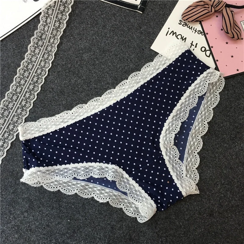 European Style Sexy Underwear Women's Ice Silk Printing Panties Fashion Lace Briefs Ladies Low Waist Underpants Female Lingerie
