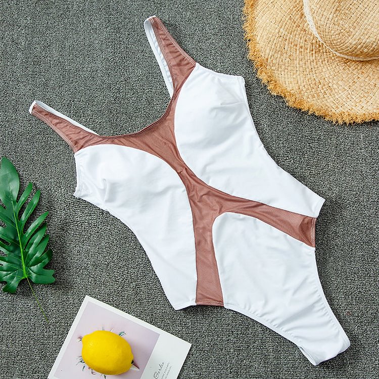 Flaxmaker Color Block Sexy One Piece Swimsuit