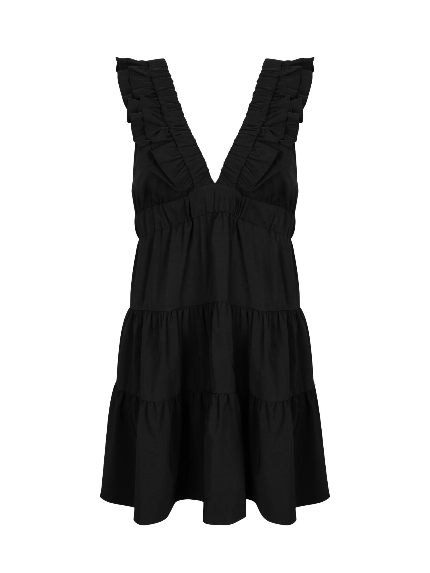 Casual Dress for Summer, Breathable Women's Fitted Plain Deep V Neck Ruffled Dress, Women's Clothes for Daily Wear, Womenswear