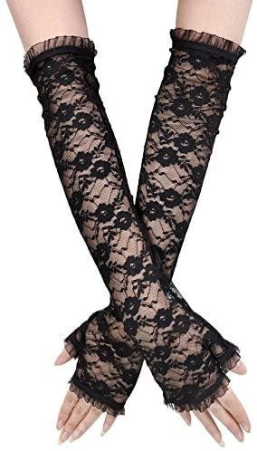 Women Lace UV Protection Long Solid  Fingerless Gloves Novameme