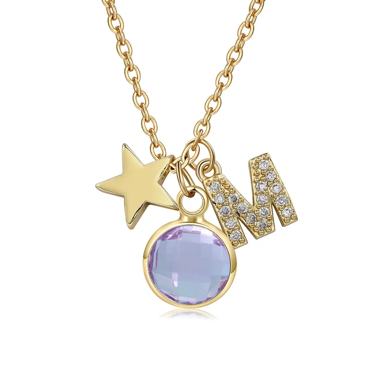 Personalized Necklace Custom Birthstone and Initial Kid's Star Pendant Necklace