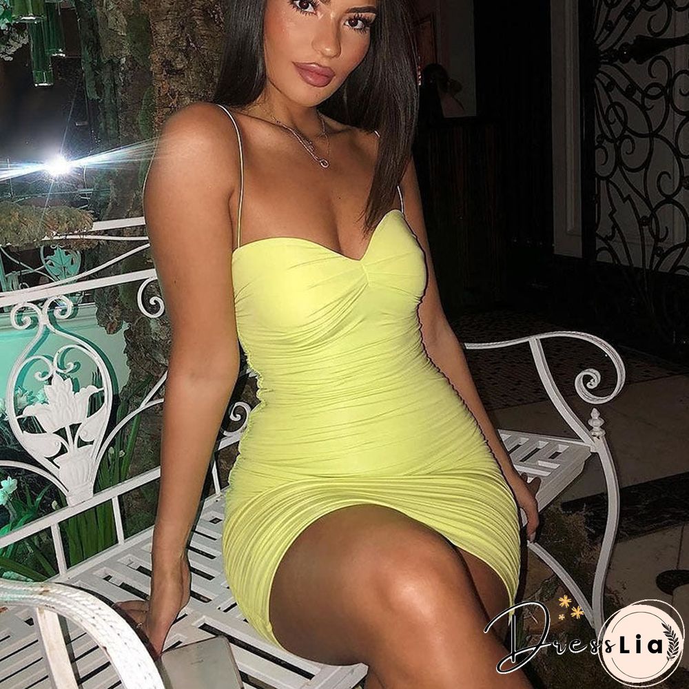 Flattering Sweetheart Neckline Ruched Bodycon Spaghetti Tight Dress
