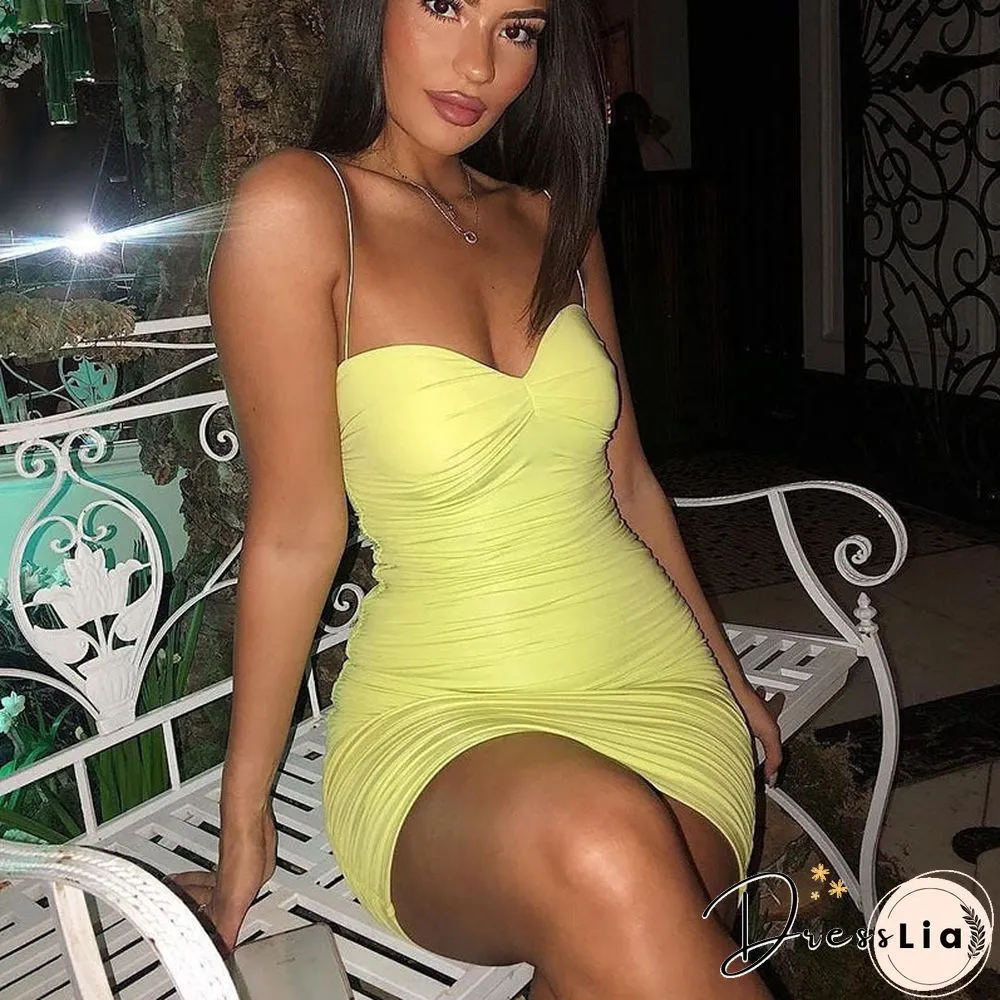 Flattering Sweetheart Neckline Ruched Bodycon Spaghetti Tight Dress