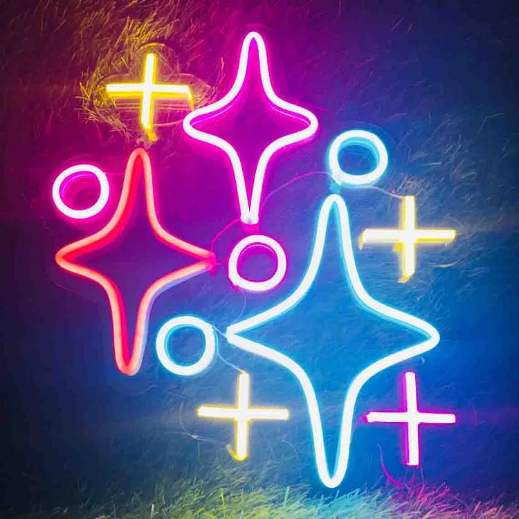 Handmade Shining Stars LED Neon Sign Sparkle Stars Neon Wall Light Decor Twinkle Stars LED Neon Sign Room Décor Gifts For Kids