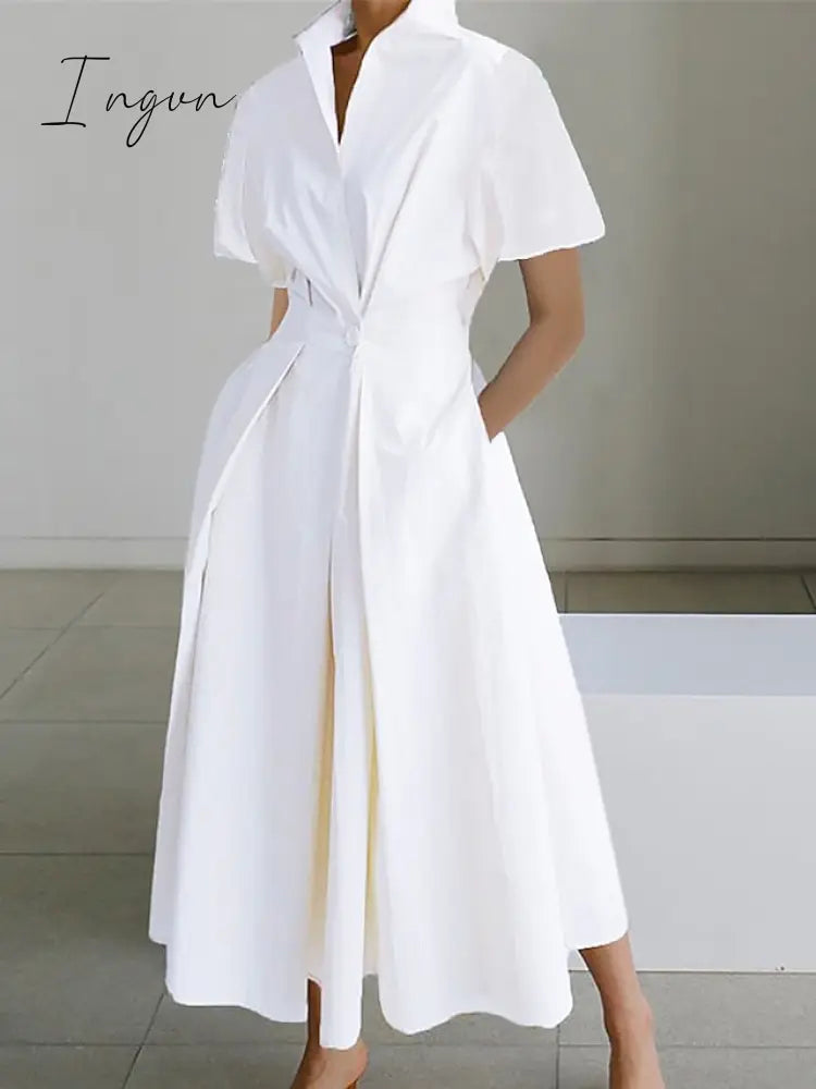 Ingvn - Women’s Shirt Dress Casual Swing Midi Outdoor Daily Vacation Polyester Fashion Modern