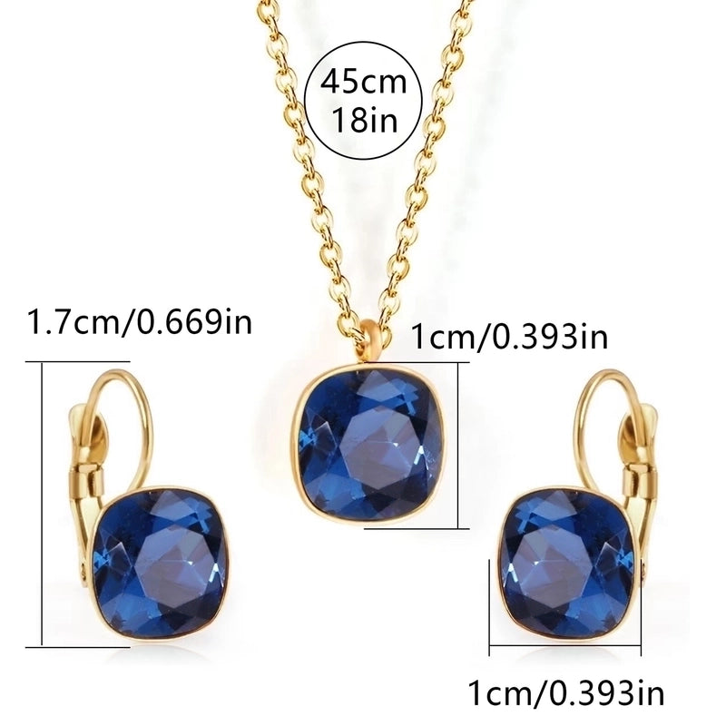 304 Stainless Steel Gold Plated Minimalist Shiny Inlay Square Zircon Jewelry Set