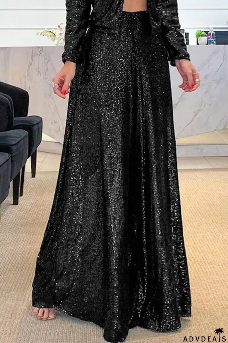 Casual Street Solid Sequins Boot Cut High Waist Speaker Bottoms(3 Colors)