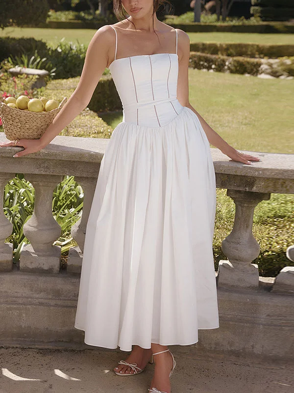 Spaghetti Straps Waisted Temperament Vacation Women's Dress