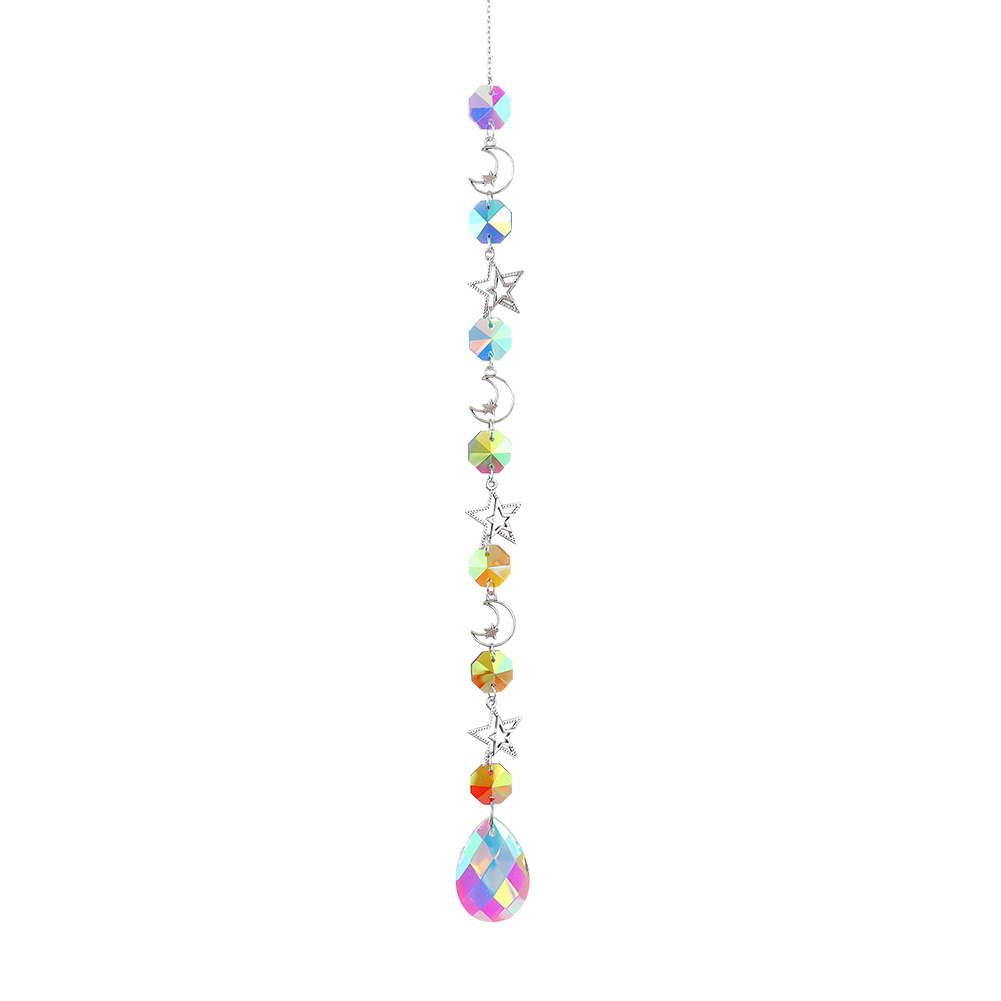Crystal Windchime Ornament Hexagonal Feather Butterfly Hanging Wall Pendant