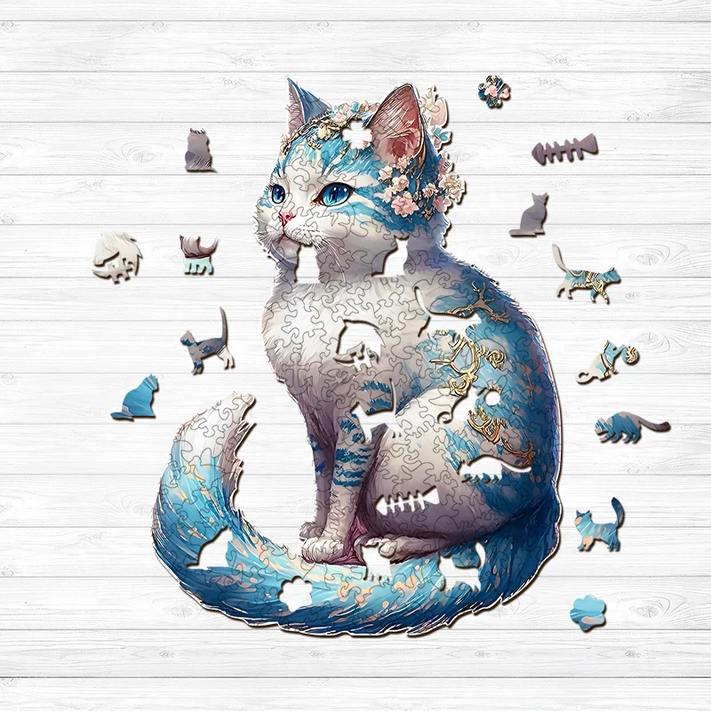 Jeffpuzzle™-Jeffpuzzle™Wondering Blue Tailed Cat Wooden Jigsaw Puzzle