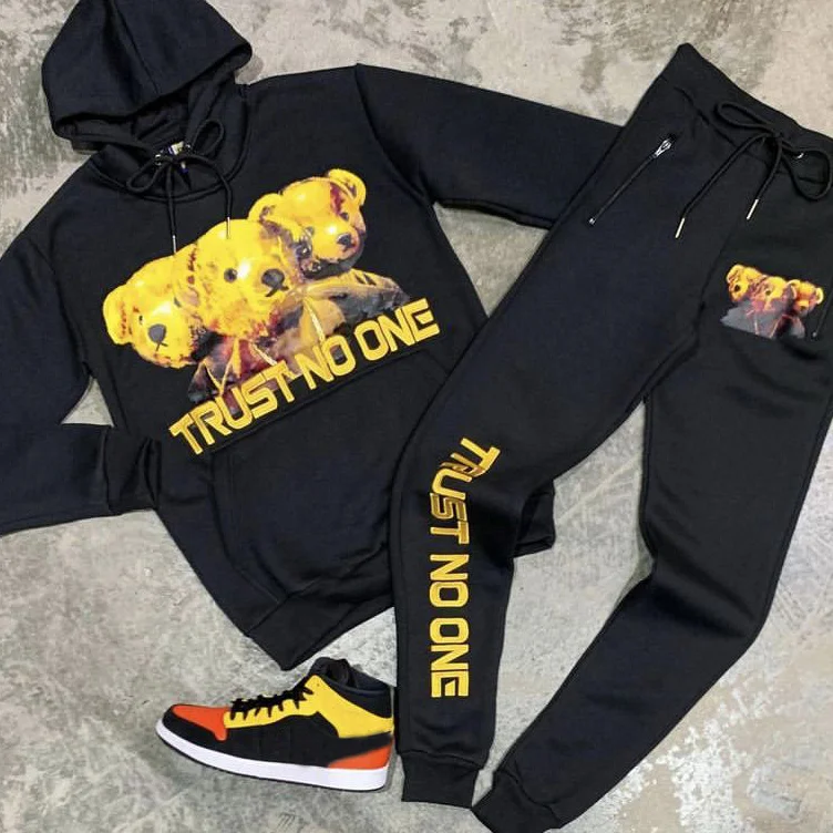 Two-piece fashion bear print long-sleeved sweatshirt
