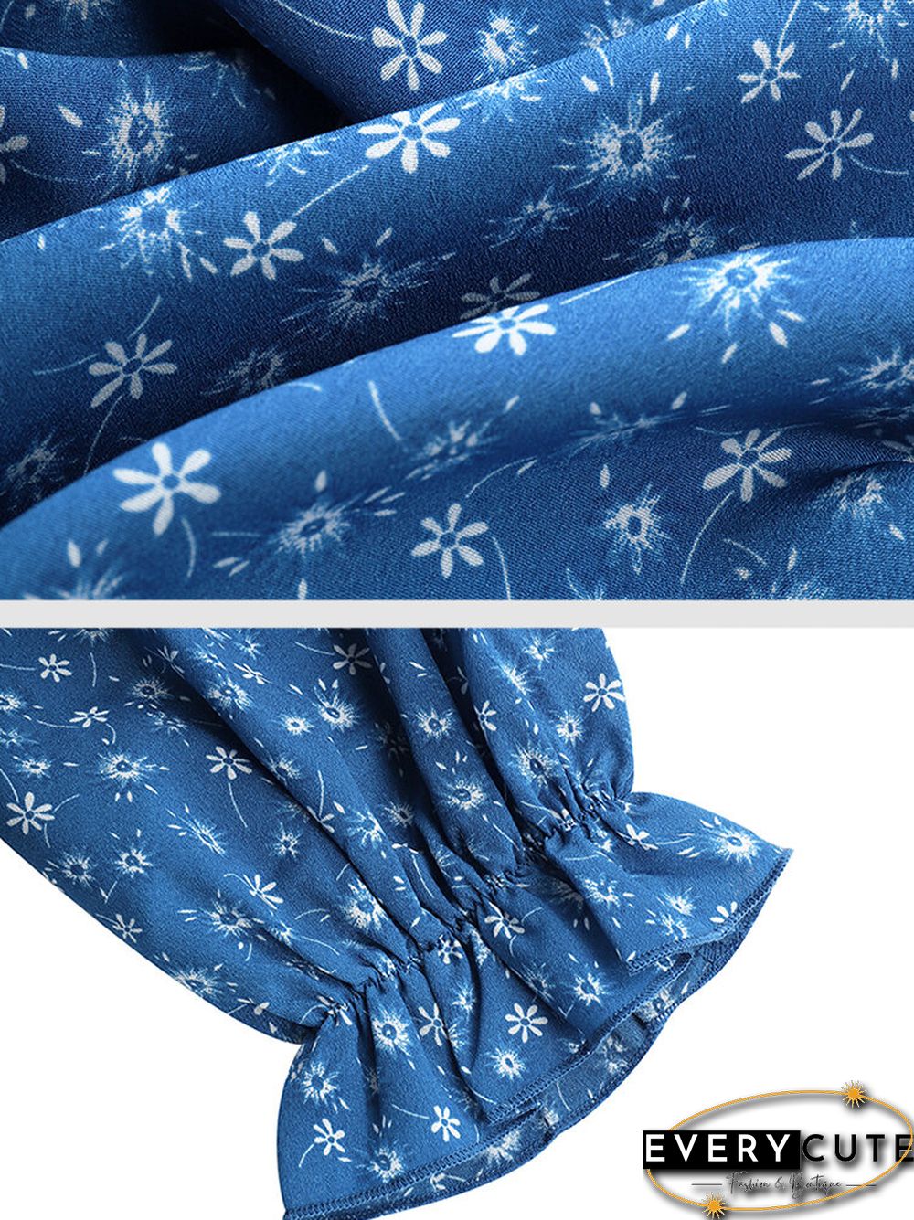 Floral Print Ruffle Long Sleeve Casual Muslim Dress for Women