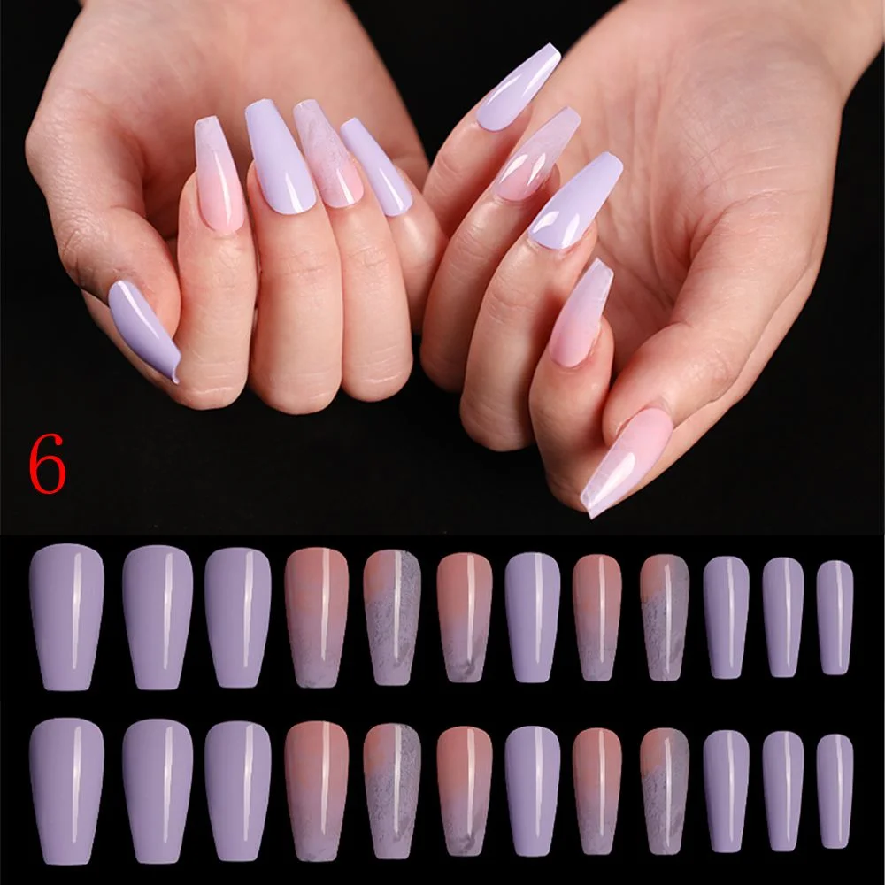 24pcs/Set Detachable Long Coffin Fake Nails European Rainbow Ballerina Full Nail Art Tips Colorful Beauty Artificial False Nails-Nail Inspo
