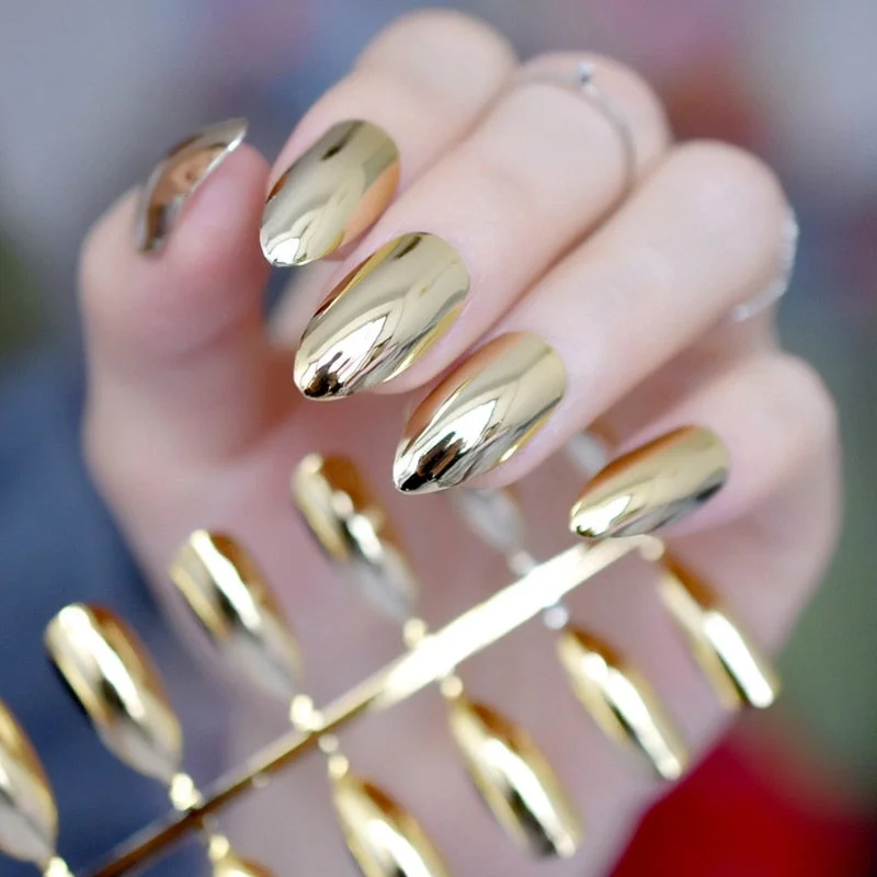 Mirror Silver False Nails STILETTO Point Metallic Acrylic Nail Tips 24pcs/kit Easy for Daily wear-Nail Inspo