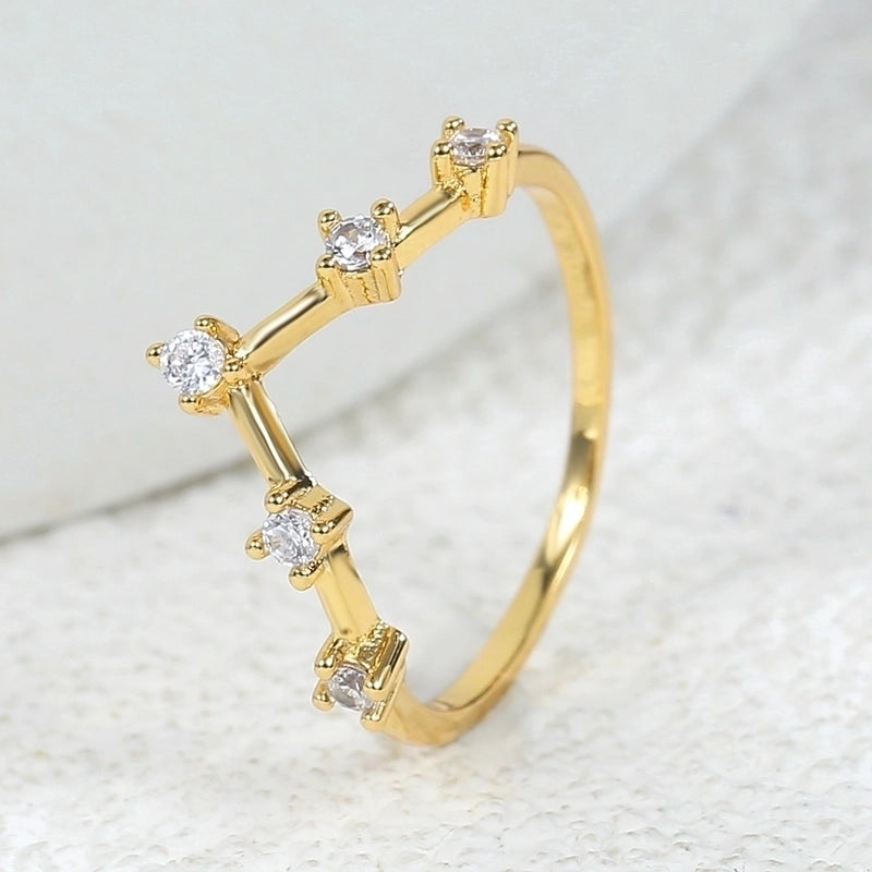 Copper 18K Gold Plated Minimalist Inlay Geometric Malachite Zircon Rings