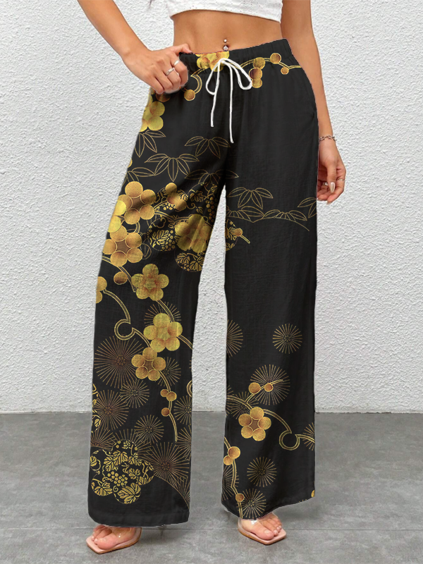 Women's Golden Flowers Art Print Casual Pants