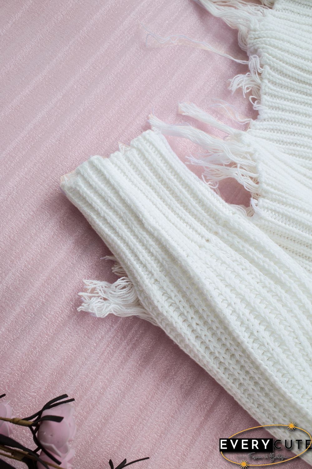 White Tainted Love Cotton Distressed Sweater