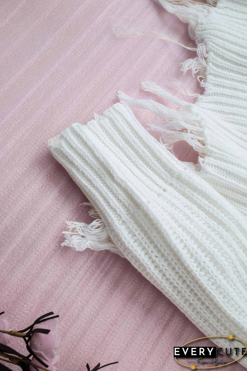 White Tainted Love Cotton Distressed Sweater