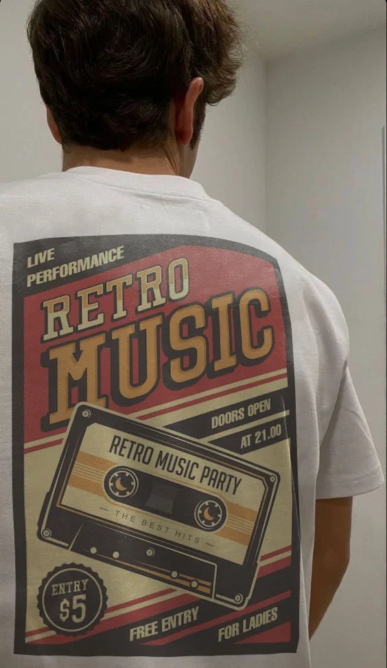 Retro Music Printing Casual Men's T-shirt