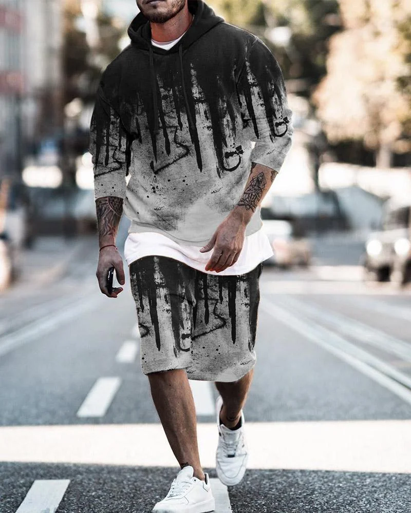Men's gradient print Hoodie suit