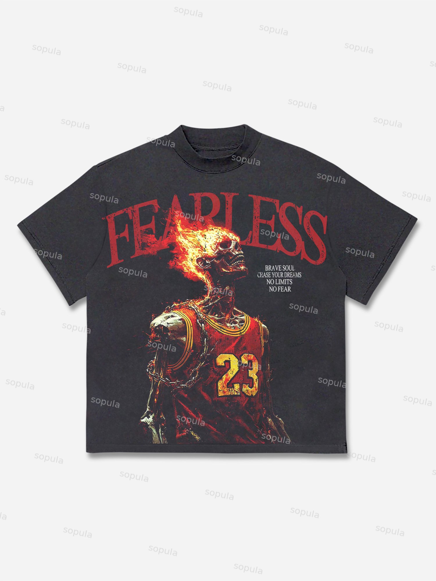 Sopula Fearless Skull Basketball Player Print Cotton T-shirt - SOPULA