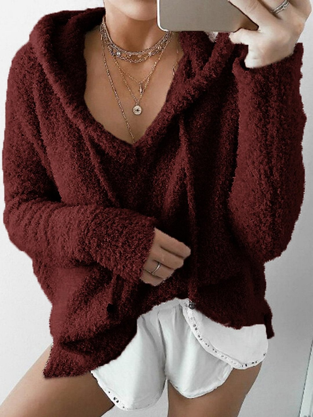 Hoodie Long Sleeve Casual Mohair Sweater | EGEMISS
