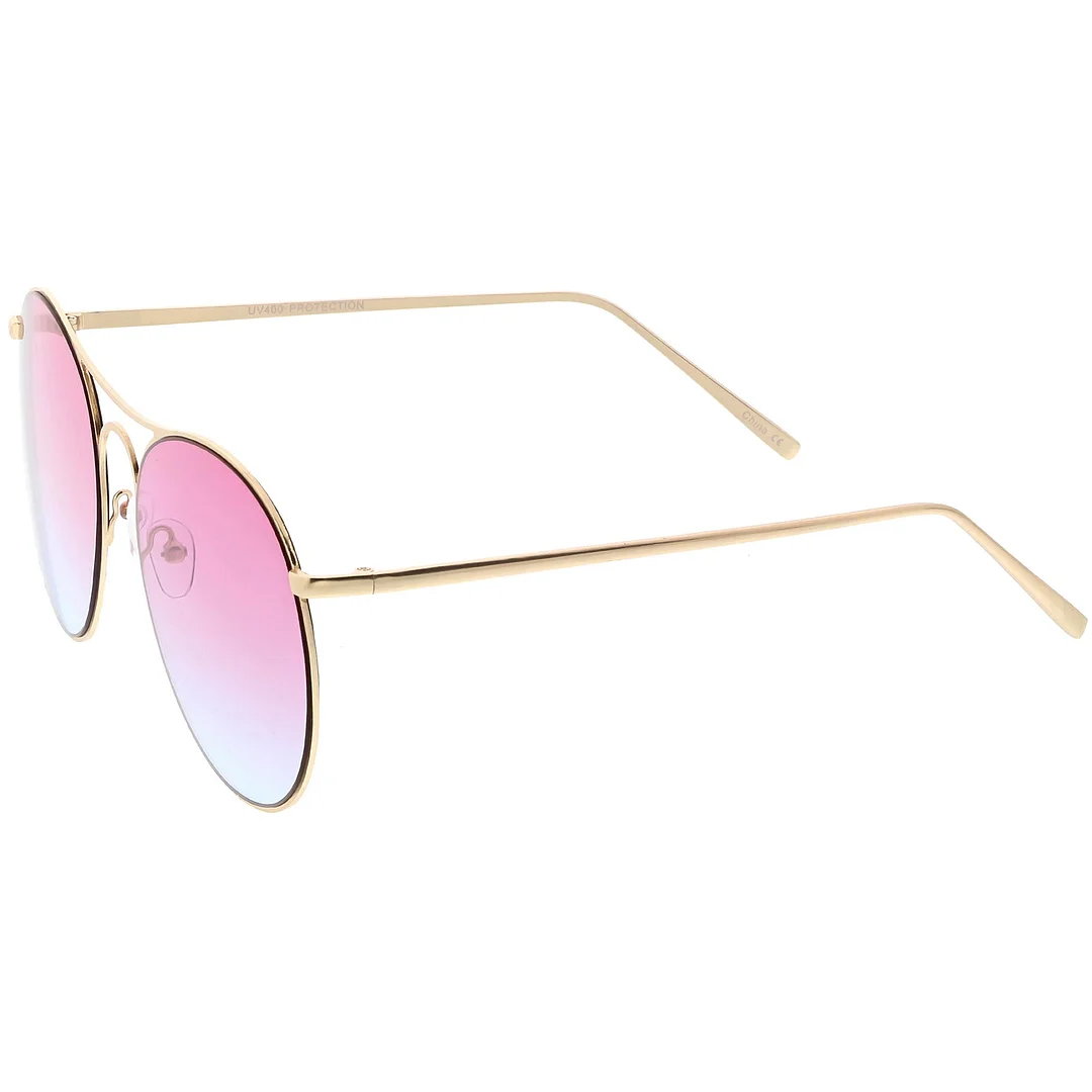 Oversize Metal Aviator glasses Double Nose Bridge Round Gradient Flat Lens 65mm