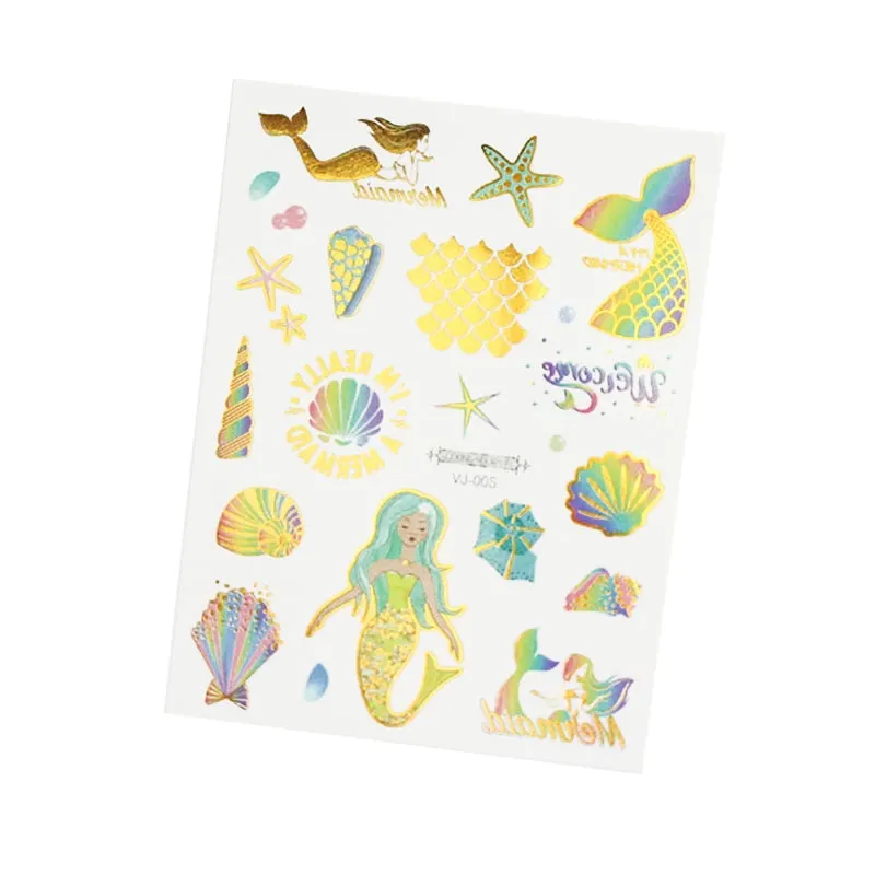 1Pc Mermaid Glitter Bronzing Cartoon Children's Body Temporary Tattoos For Kids Mermaid Theme Birthday Party Decoration Supplies