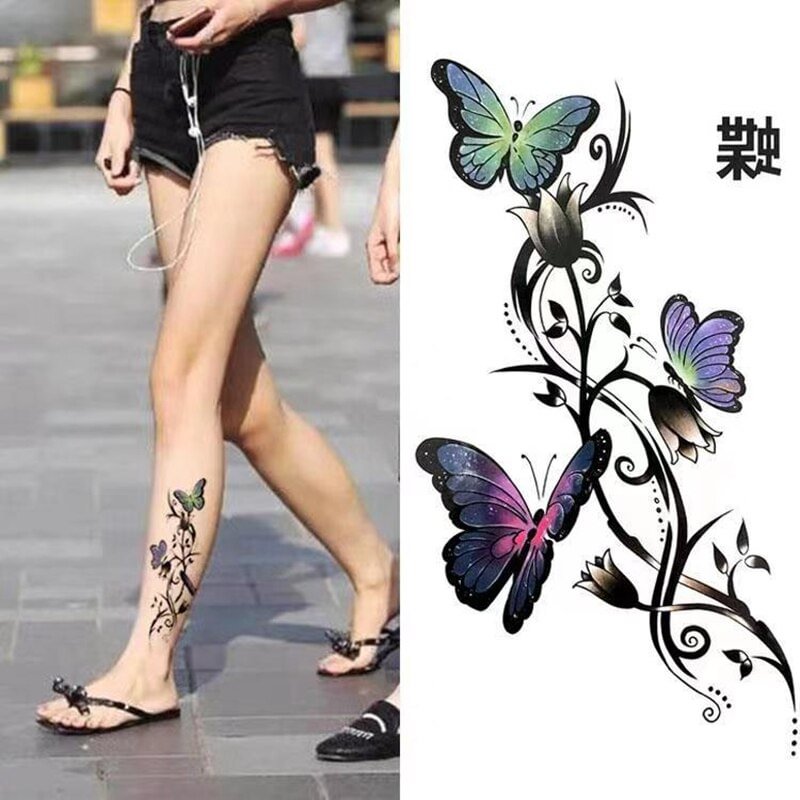 Gingf Temporaires Pour Femme Butterfly Flower Waterproof Tattoo Stickers Fake Tattoo Body Art Ankle Adesivos Tatuajes Sexy